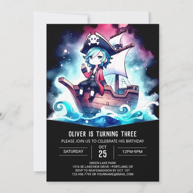 Invitation Anniversaire élégant du Pirate moderne (Devant)