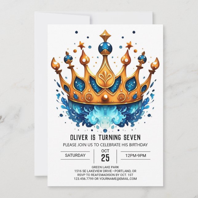 Invitation Anniversaire Élégant du Prince héritier (Devant)