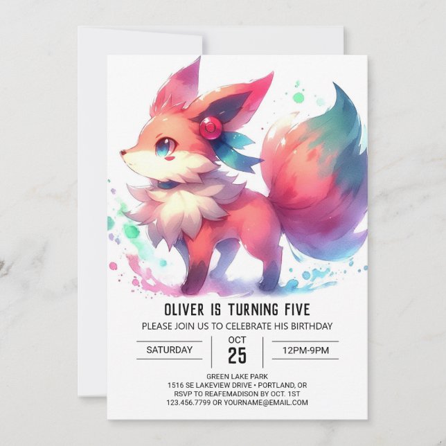 Invitation Anniversaire élégant du renard des bois (Devant)
