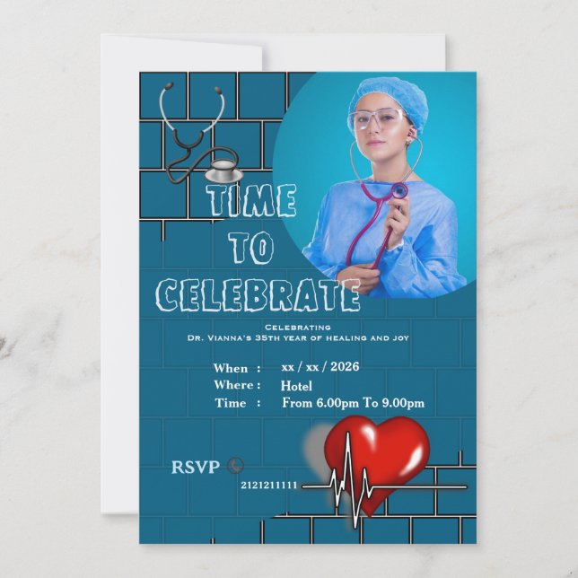 Invitation Anniversaire élégant d'un médecin (Devant)