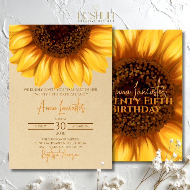Invitation Anniversaire Élégant et Rustique Tournesol (Créateur téléchargé)