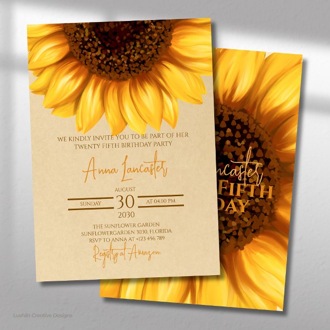 Invitation Anniversaire Élégant et Rustique Tournesol (Créateur téléchargé)
