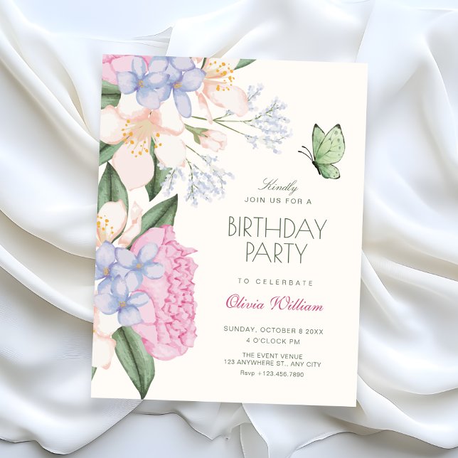 Invitation Anniversaire élégant floral (Créateur téléchargé)