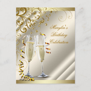Invitation Anniversaire Élégant Ivoire Or Femme