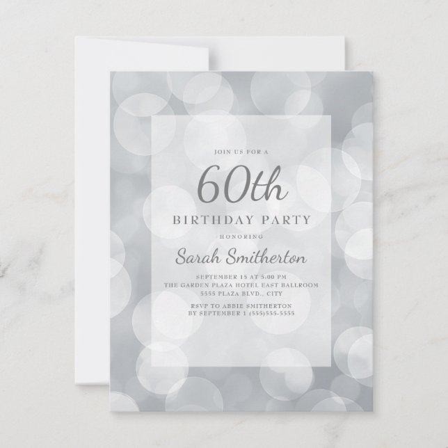 Invitation Anniversaire élégant mignon pailleté argent Bokeh  (Devant)