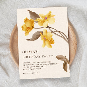Invitation Anniversaire élégant minimaliste floral esthétique