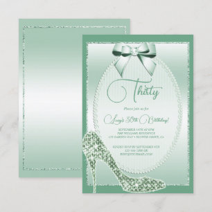 Invitation Anniversaire Elégant Mint Green Bow & Stiletto