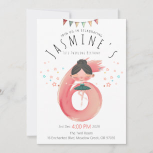 Invitation Anniversaire élégant rose vert ballet 6 ans