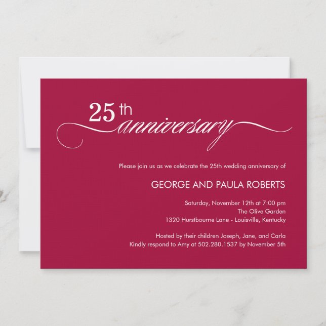 Invitation Anniversaire Elegant Script (Framboise) (Devant)