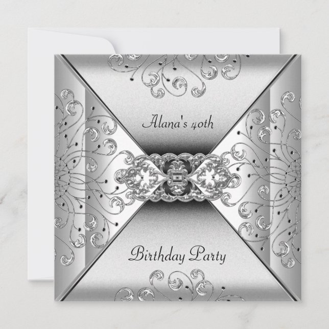 Invitation Anniversaire Elegant White Silver Event Party (Devant)