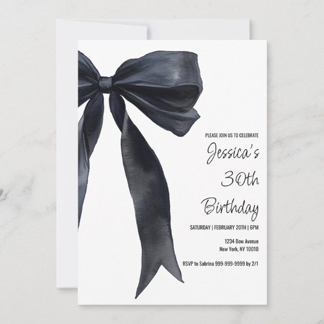 Invitation Anniversaire Élégante avec Nœud Aquarel (Devant)