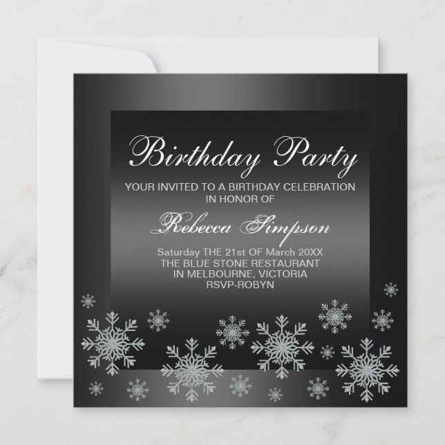 Invitation anniversaire élégante neige argent et n (Devant)
