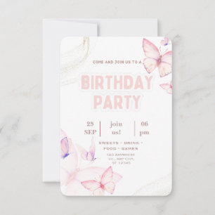 Invitation anniversaire élégante papillon rose