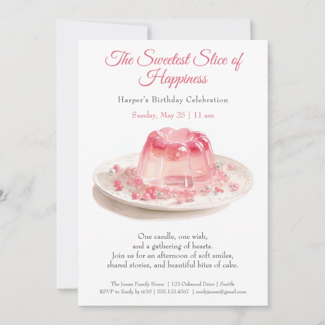 Invitation anniversaire élégante rose gâteau aquar (Devant)