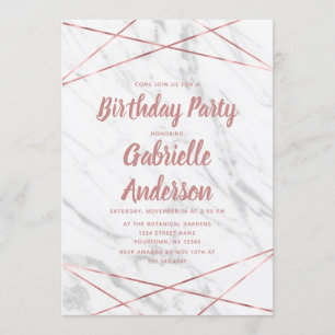 Invitation anniversaire en marbre blanc et or rose
