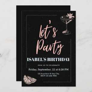 Invitation Anniversaire en noir et rose