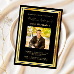 Invitation Anniversaire en or noir<br><div class="desc">Une invitation d'anniversaire élégante,  moderne et simple. Un arrière - plan noir décoré de faux cadres dorés. Personnalisez et ajoutez un nom photo et des détails. Texte doré.</div>