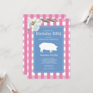 Invitation Anniversaire En vichy et rose porc