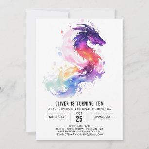 Invitation Anniversaire Enchanted Watercolor Kids Dragon