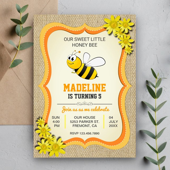 Invitation anniversaire enfant abeille à miel mign (Créateur téléchargé)