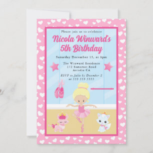 Invitation Anniversaire Enfant Ballerine Blonde Mignonne 