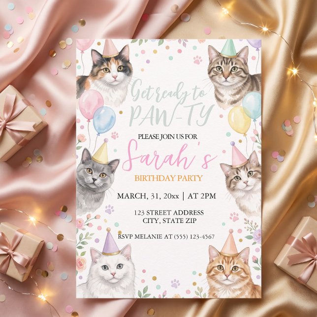 Invitation Anniversaire Enfant Chat Aquarelle Adorable (Créateur téléchargé)
