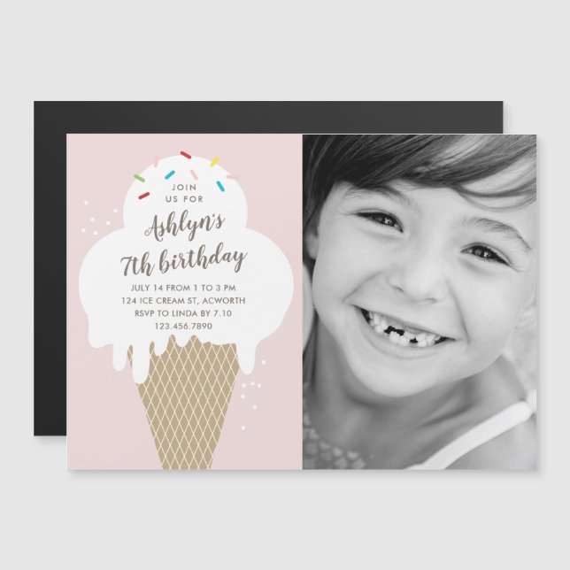 Invitation anniversaire enfant Cône de glace moder (Devant / Derrière)