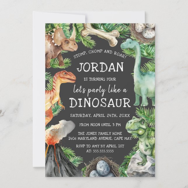 Invitation Anniversaire Enfant Dinosaure   (Devant)