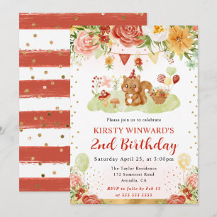 Invitation Anniversaire Enfant Écureuil de Bois Aquarelle