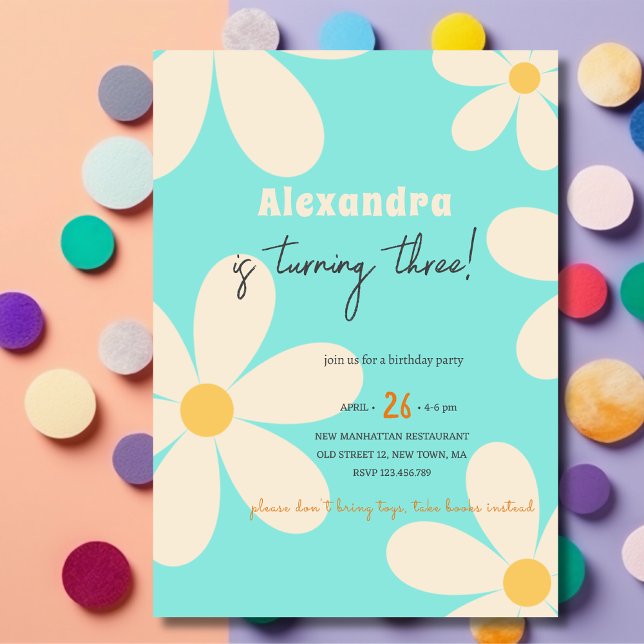 Invitation Anniversaire enfant fleur rétro Daisy (Créateur téléchargé)