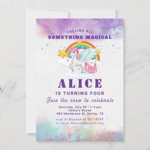Invitation Anniversaire Enfant Licorne Rose Magique Arc-en-ci