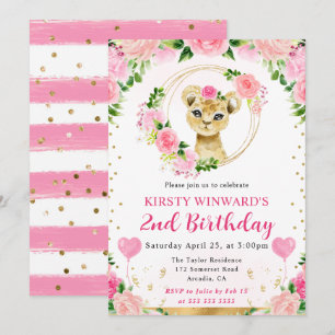 Invitation Anniversaire Enfant Lion de la Jungle Mignon Aquar
