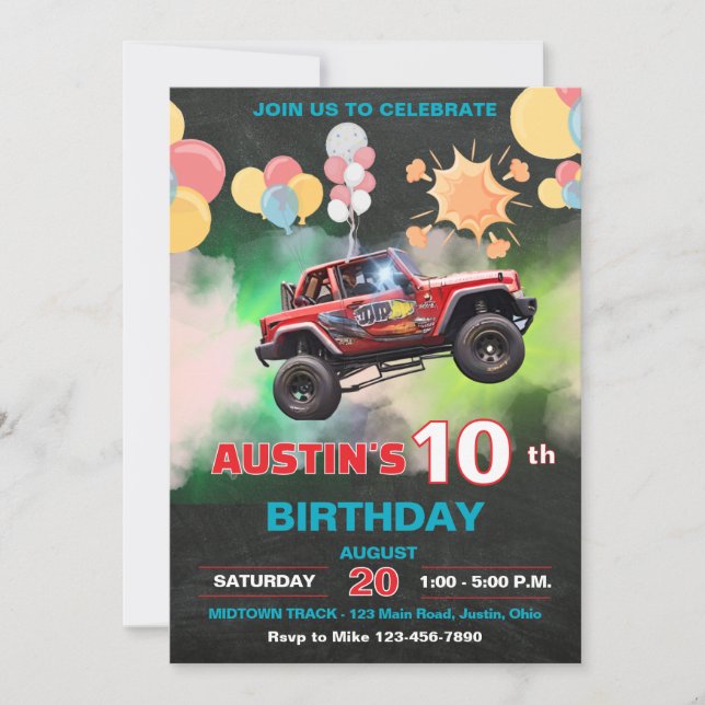 Invitation Anniversaire Enfant Monster Truck (Devant)