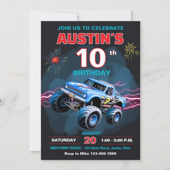 Invitation Anniversaire enfant Monster Truck (Devant)