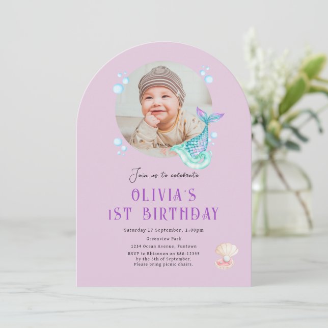 Invitation anniversaire enfant photo, violet (Debout devant)