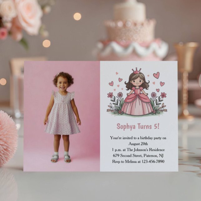 Invitation anniversaire enfant princesse rose mign (Créateur téléchargé)