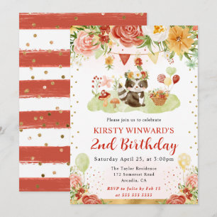 Invitation Anniversaire Enfant Raton Laveur Forêt Aquarelle