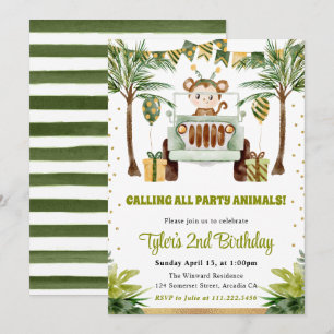 Invitation Anniversaire Enfant Singe Jungle Aquarelle
