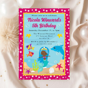 Invitation Anniversaire Enfant Sirène aux Cheveux Bleus Migno