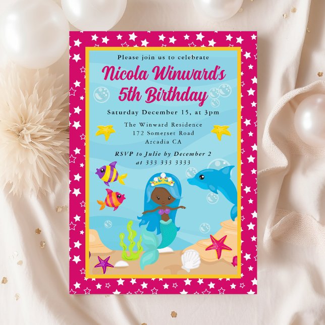 Invitation Anniversaire Enfant Sirène aux Cheveux Bleus Migno (Créateur téléchargé)