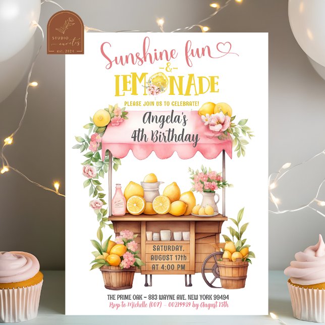 Invitation Anniversaire enfant stand de limonade rose (Créateur téléchargé)