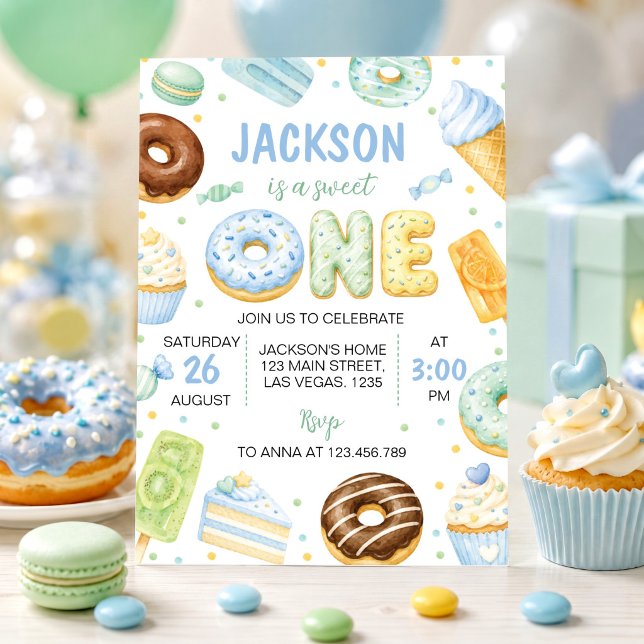 Invitation anniversaire enfant Sweet One Donut (Créateur téléchargé)