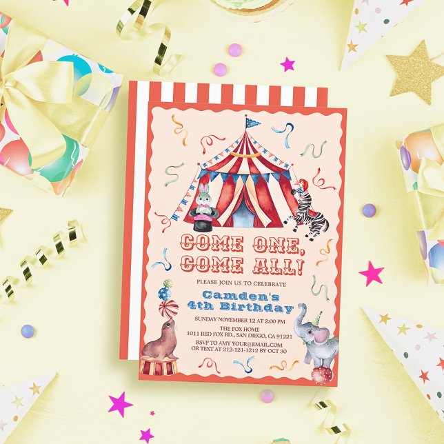 Invitation anniversaire enfant tente de cirque car (Créateur téléchargé)