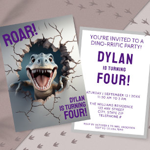 Invitation Anniversaire enfantin T-Rex dinosaure 3D moderne 