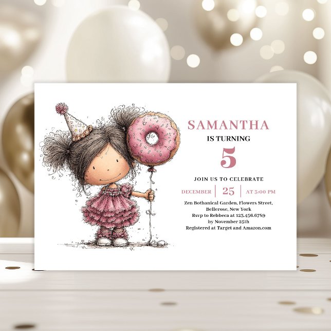 Invitation Anniversaire Enfants 5 Ans Drôle Fantai (Funny Whimsical Kids 5th Birthday Invite Pink)