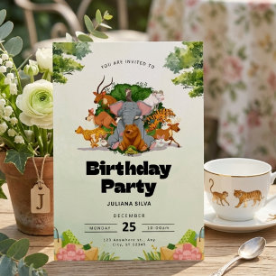 Invitation Anniversaire Enfants Animaux Safari Jungle Fou
