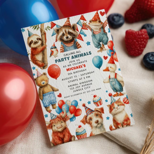 Invitation Anniversaire Enfants Aquarelle Animaux  (Créateur téléchargé)