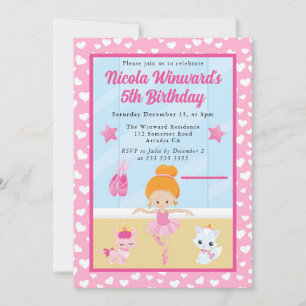Invitation Anniversaire Enfants Ballerine aux Cheveux Rouges