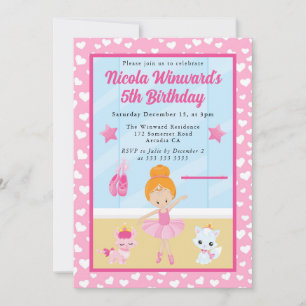 Invitation Anniversaire Enfants Ballerine aux Cheveux Rouges 