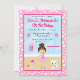 Invitation Anniversaire Enfants Ballerine Brune Mignonne 